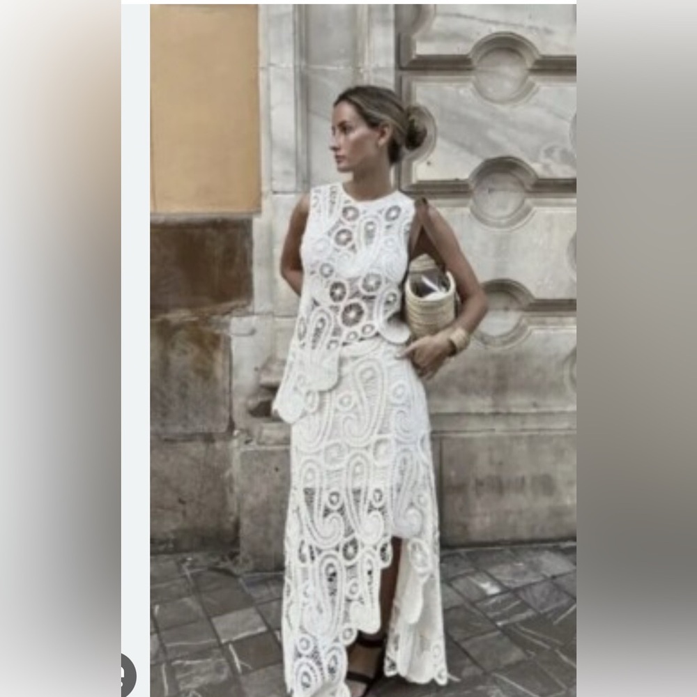 Zara White Crochet Lace Maxi Dress